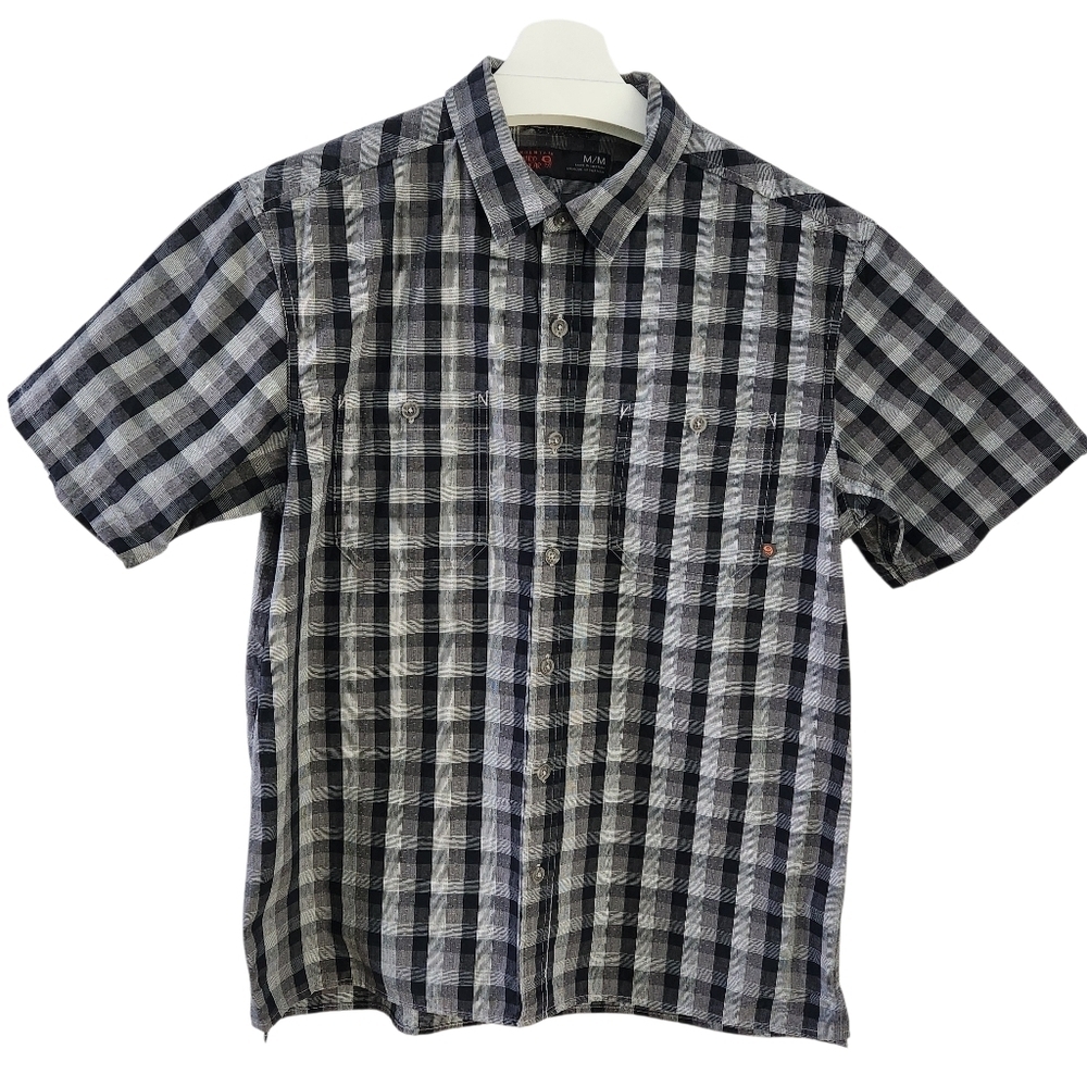 MOUNTAIN HARDWEAR Grey Plaid Short Sleeve Button Up Outdoor size m